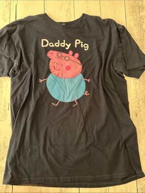 Daddy Pig Graphic Tee - Black with Pink & Blue Print XL Peppa Pig